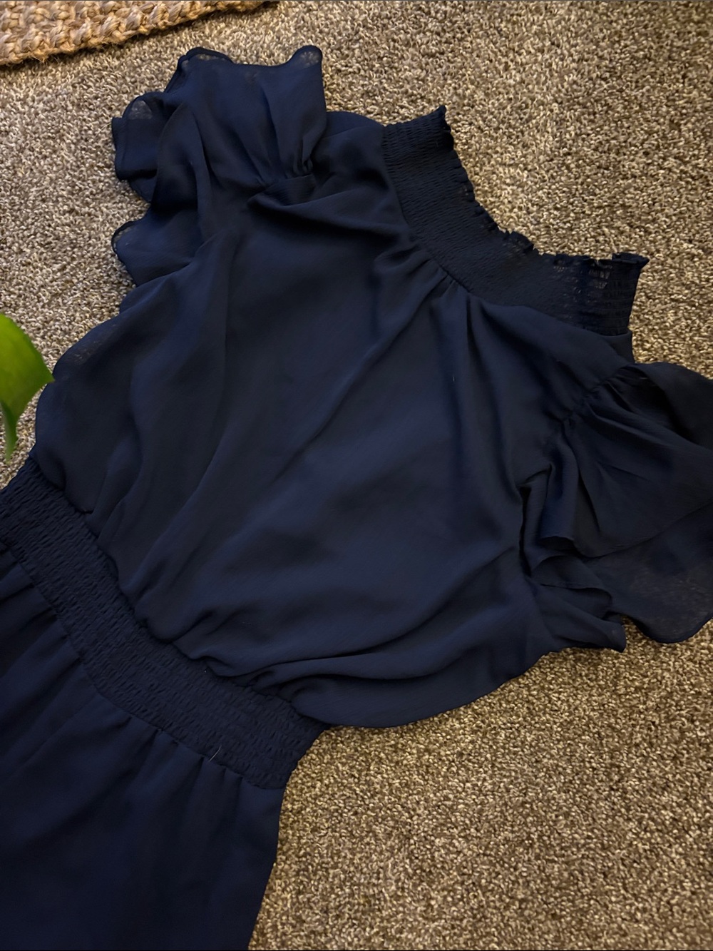Navy Ruffle-Sleeve Wide-Leg Jumpsuit - Picture 2 of 3